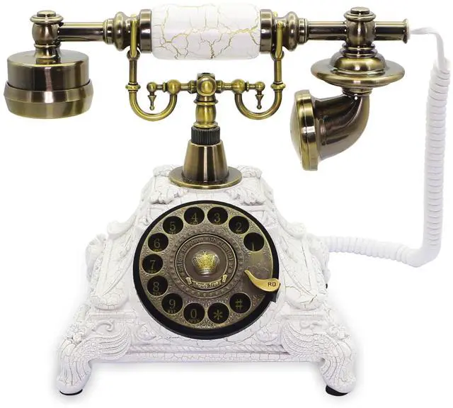Alt view image 8 of 14 - Rotary Antique Telephone,White Retro Landline Turntable Telephone Decoration Home Office Telephone(White-117CS)