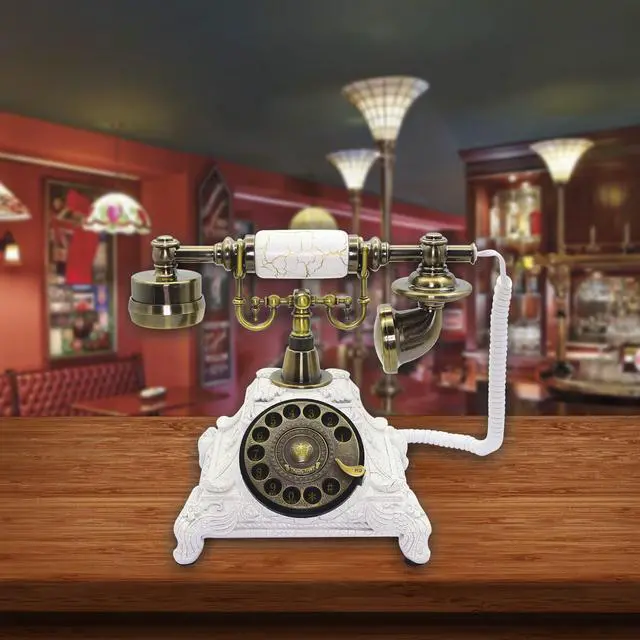 Alt view image 11 of 14 - Rotary Antique Telephone,White Retro Landline Turntable Telephone Decoration Home Office Telephone(White-117CS)