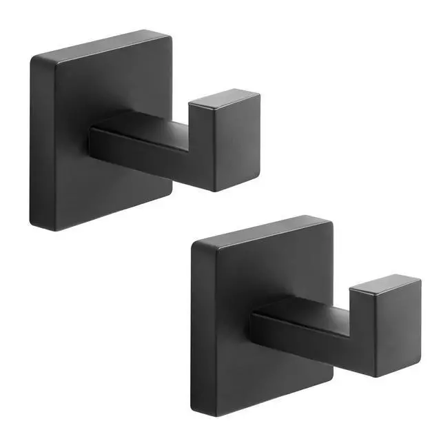 Alt view image 7 of 12 - Heavy Duty Stainless Steel Towel Hooks, Wall Mounted Square Robe Hooks for Bathroom, Kitchen, Bedroom, Hotel Matte Black 2 Pack