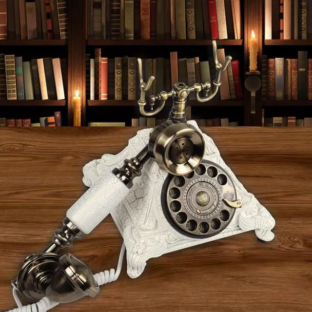 Alt view image 12 of 14 - Rotary Antique Telephone,White Retro Landline Turntable Telephone Decoration Home Office Telephone(White-117CS)