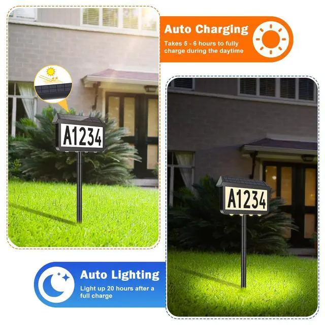 Alt view image 12 of 14 - Solar Address Signs, House Number for Outside Waterproof | 3 Lighting Modes with Stake, Wall Mounted/In Ground, for Outside Yard Home, 1-Pack Black