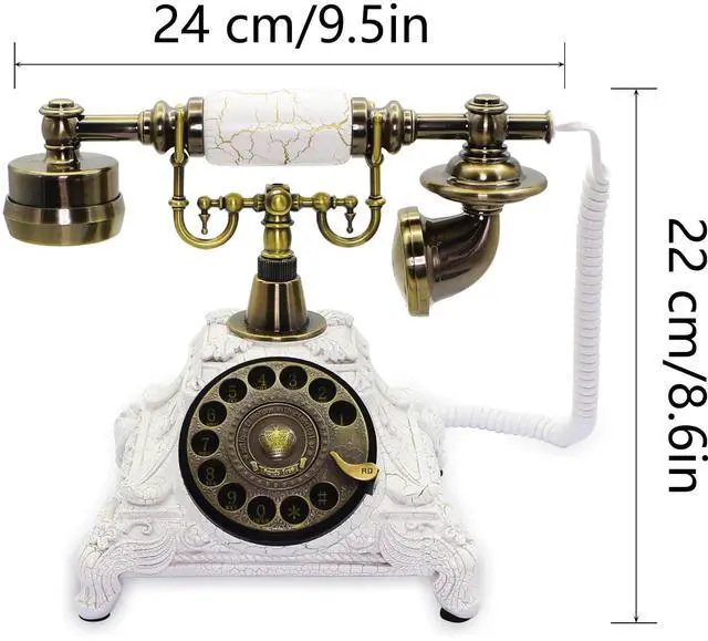 Alt view image 14 of 14 - Rotary Antique Telephone,White Retro Landline Turntable Telephone Decoration Home Office Telephone(White-117CS)