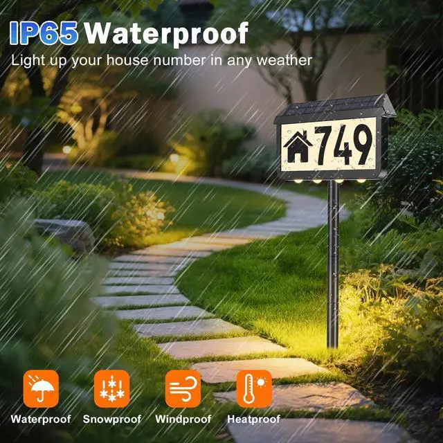 Alt view image 13 of 14 - Solar Address Signs, House Number for Outside Waterproof | 3 Lighting Modes with Stake, Wall Mounted/In Ground, for Outside Yard Home, 1-Pack Black