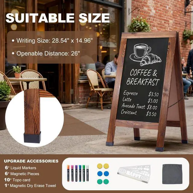 Alt view image 10 of 14 - Large Sandwich A-Frame Chalkboard Signs, 40" x 20" Magnetic Board | Brown Wooden Chalk Board, Double-Sided Outdoor Chalkboard for Sidewalk Cafe Shop Wedding Party or Business