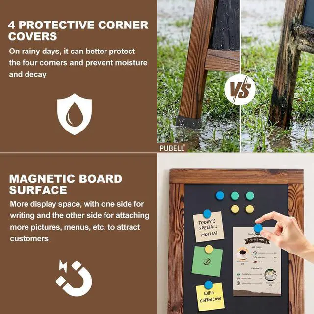 Alt view image 11 of 14 - Large Sandwich A-Frame Chalkboard Signs, 40" x 20" Magnetic Board | Brown Wooden Chalk Board, Double-Sided Outdoor Chalkboard for Sidewalk Cafe Shop Wedding Party or Business