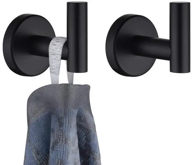 Alt view image 8 of 14 - Black Bathroom Towel Hook, Coat Robe Clothes Hook for Bathroom Kitchen Garage Wall Mounted (2 Pack), 304 Stainless Steel Matte Black, TH100-PB-P2