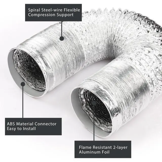 Alt view image 9 of 14 - 4-Inch Dryer Vent Hose 26FT, Flexible Aluminum Duct with 2 Clamps, Heavy-Duty Four Layer Protection for HVAC Ventilation and Exhaust