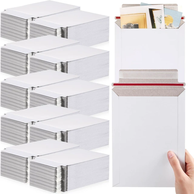 Alt view image 7 of 12 - 300 Pcs 6 x 8 Inch Rigid Mailers Self Adhesive Seal Photo Document Mailers 250gsm Keep Flat White Photography Cardboard Envelopes for Shipping Cd, Photo, Gift Card, Document, Paper