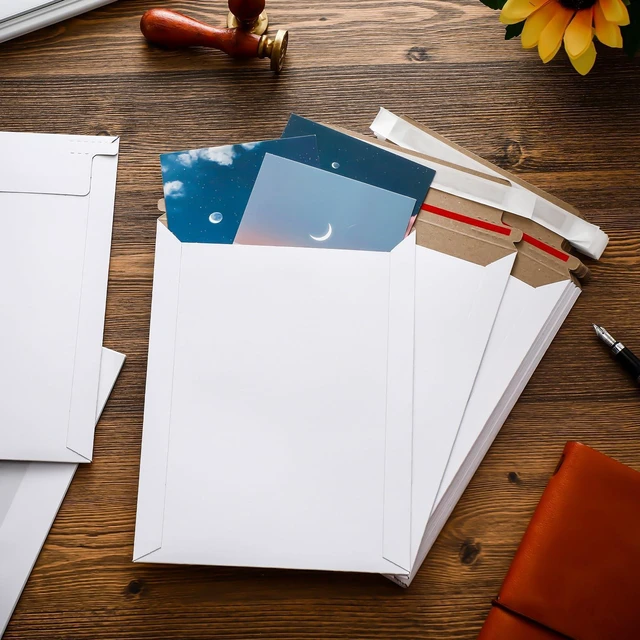Alt view image 11 of 12 - 300 Pcs 6 x 8 Inch Rigid Mailers Self Adhesive Seal Photo Document Mailers 250gsm Keep Flat White Photography Cardboard Envelopes for Shipping Cd, Photo, Gift Card, Document, Paper