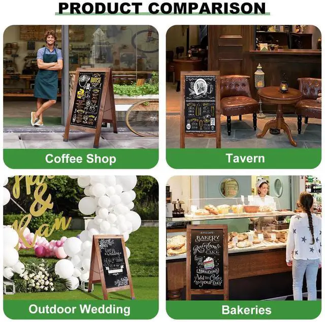 Alt view image 14 of 14 - Large Sandwich A-Frame Chalkboard Signs, 40" x 20" Magnetic Board | Brown Wooden Chalk Board, Double-Sided Outdoor Chalkboard for Sidewalk Cafe Shop Wedding Party or Business