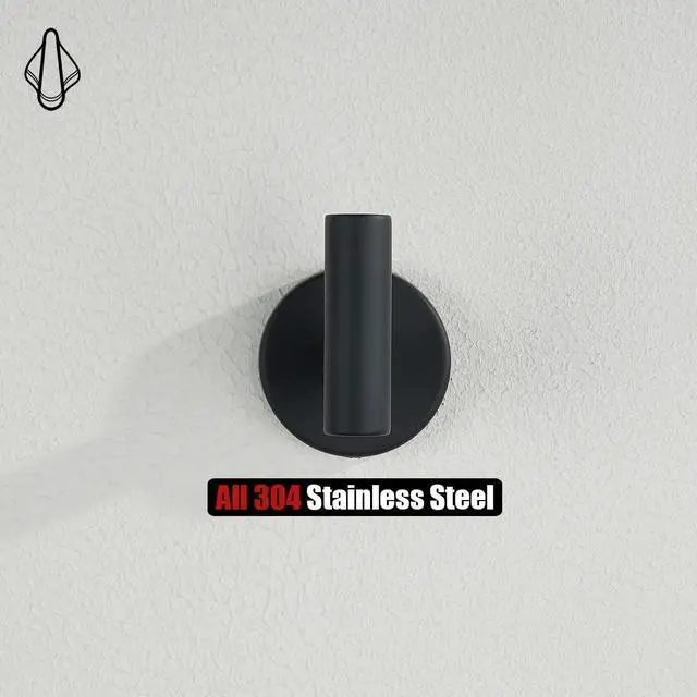 Alt view image 12 of 14 - Black Bathroom Towel Hook, Coat Robe Clothes Hook for Bathroom Kitchen Garage Wall Mounted (2 Pack), 304 Stainless Steel Matte Black, TH100-PB-P2