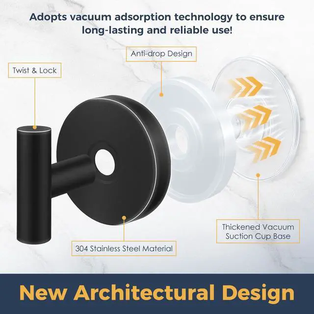 Alt view image 9 of 12 - Heavy Duty Suction Cup Hooks for Glass Window,Tile,Mirror,Removable Shower Hooks for Inside Shower,Metal Towel Hooks for Bathroom,4 Pack(Black)