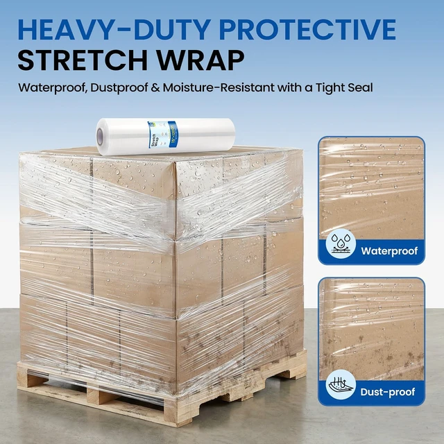 Alt view image 11 of 14 - Stretch Film Wrap 15 Inch x 1200 Feet Self-Adhering Shrink Wrap Roll with Plastic Handles Industrial Strength up to 500% Stretch Wrap for Moving, Packing, Pallet Wrapping (4 Rolls, 60 Gauge)