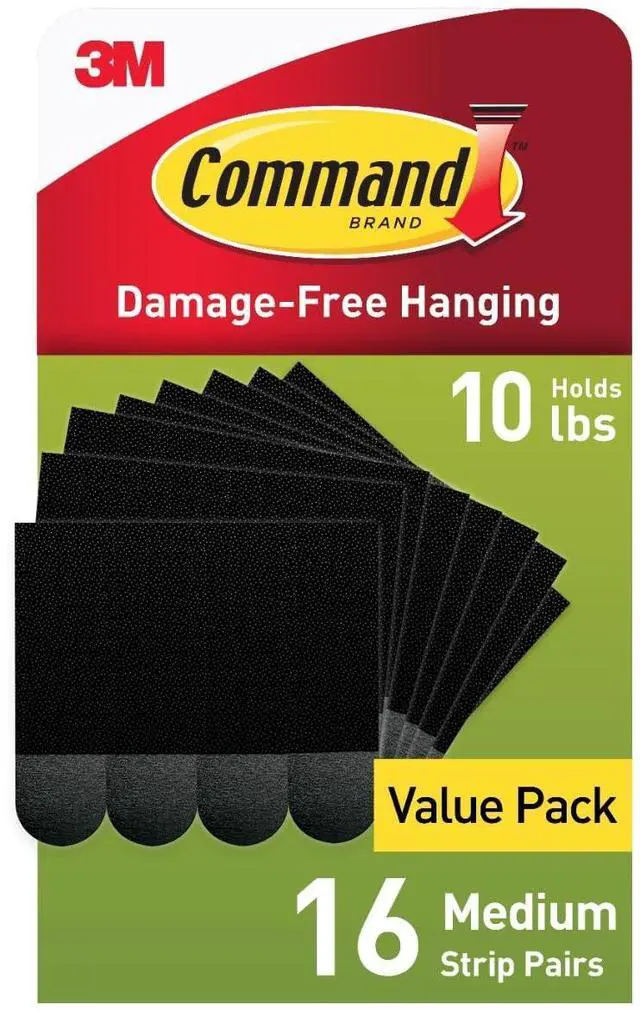 Alt view image 8 of 14 - Command 10 lb Medium 16 Pairs Picture Hanging Strips (32 Strips), Damage-Free Hangers for Picture Frames, No Tools Required, Great for Home Room Wall Decor, Black Adhesive