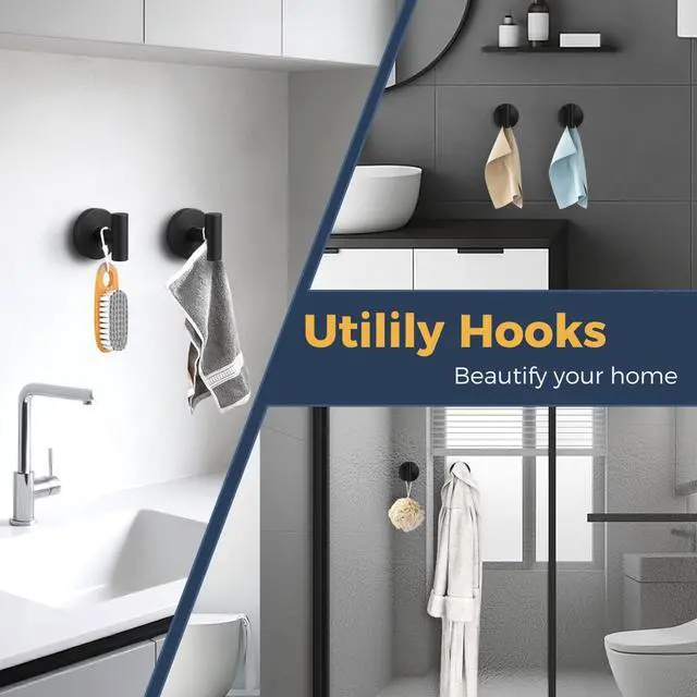 Alt view image 12 of 12 - Heavy Duty Suction Cup Hooks for Glass Window,Tile,Mirror,Removable Shower Hooks for Inside Shower,Metal Towel Hooks for Bathroom,4 Pack(Black)