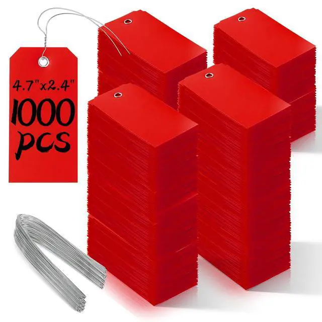 Alt view image 8 of 14 - 1000 Pieces Plastic Shipping Tags with Wire Labeling Tags Waterproof Hang Tags with Reinforcement Hole Writable Luggage tag Loops for Equipment Inventory Parts Garage (Red, 4 3/4" x 2 3/8")