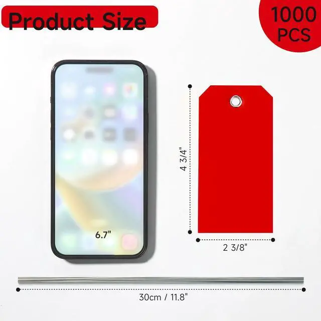 Alt view image 9 of 14 - 1000 Pieces Plastic Shipping Tags with Wire Labeling Tags Waterproof Hang Tags with Reinforcement Hole Writable Luggage tag Loops for Equipment Inventory Parts Garage (Red, 4 3/4" x 2 3/8")