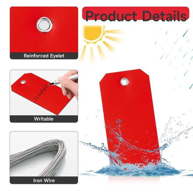 Alt view image 10 of 14 - 1000 Pieces Plastic Shipping Tags with Wire Labeling Tags Waterproof Hang Tags with Reinforcement Hole Writable Luggage tag Loops for Equipment Inventory Parts Garage (Red, 4 3/4" x 2 3/8")