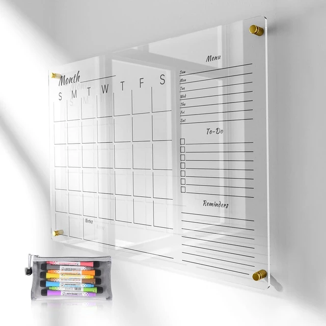 Alt view image 7 of 12 - 28x20" Clear Acrylic Wall Calendar with Dry Erase Surface, Large Monthly Planner Board, Includes Vibrant Markers, Eraser, Multi-Color Mounting Screws, & Easy Install Kit - Perfect for Home & Office