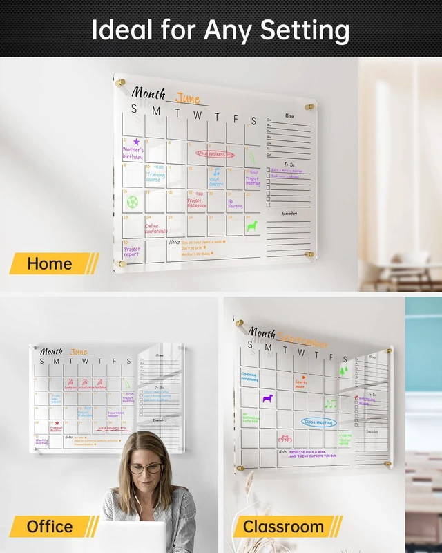 Alt view image 12 of 12 - 28x20" Clear Acrylic Wall Calendar with Dry Erase Surface, Large Monthly Planner Board, Includes Vibrant Markers, Eraser, Multi-Color Mounting Screws, & Easy Install Kit - Perfect for Home & Office