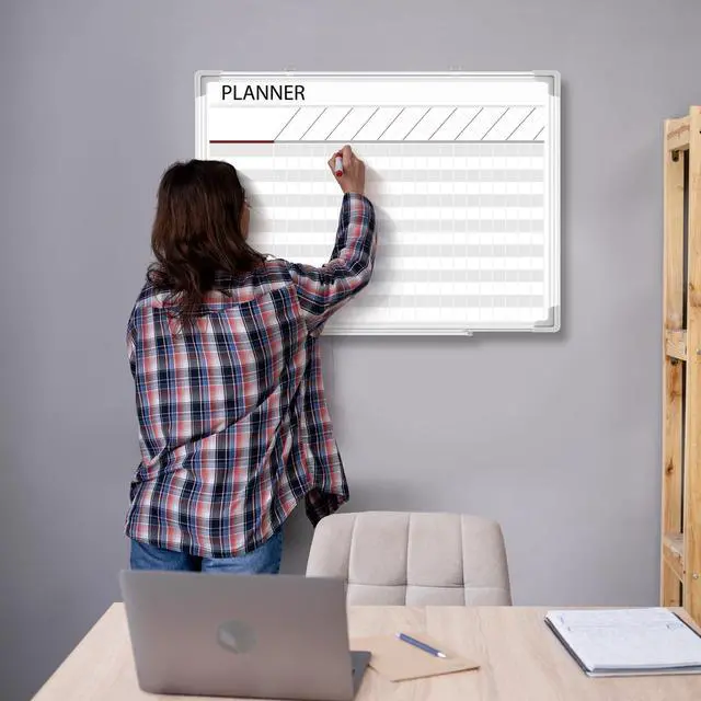 Alt view image 10 of 12 - Aluminum Frame Dry Erase Board with Lines, Double Sided Wall-Mounted Whiteboard for Scheduling, to Do Lists & Weekly Planning, Reusable Calendar for Home & Work(Make Ready Board,18"x24")