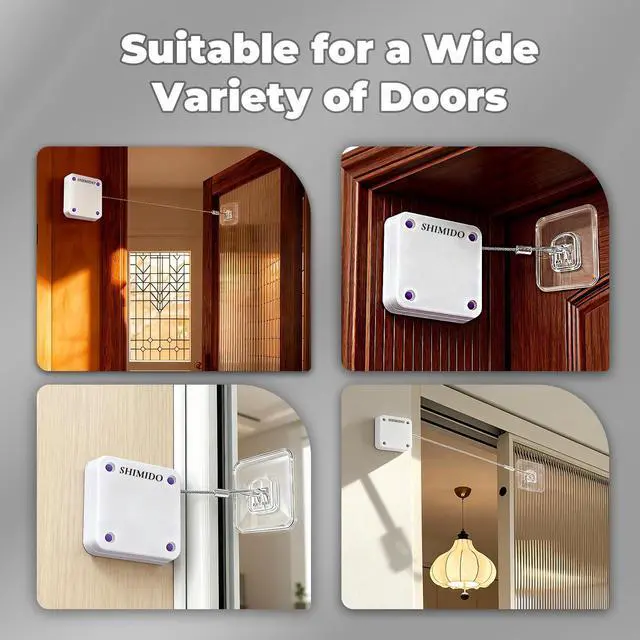 Alt view image 9 of 14 - Upgraded Punch-Free 1000g Automatic Screen Door Closer, Sliding Screen Auto Door Closer with Steel Drawstring for Bathroom, Bedroom, Study Room etc. (2 Pack White)