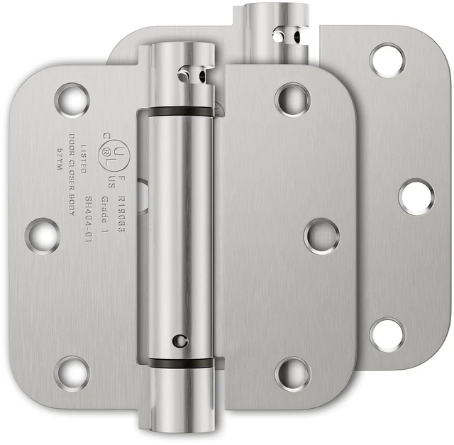 Alt view image 8 of 14 - 2 Pack Self Closing Door Hinges 3.5 Inch, Adjustable Tension | Spring Loaded Door Hinges for Garage/Front/Back Doors, 5/8'' Radius Corners, Fit Left/Right Hand Doors, UL Listed