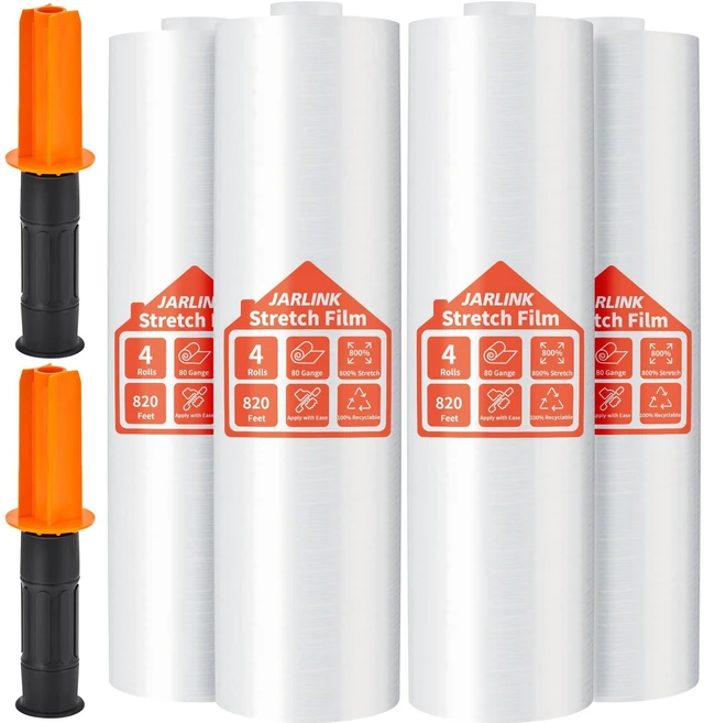 Alt view image 8 of 14 - Stretch Film, 15" x 820' Shrink Wrap for Pallet Wrap, 80 Gauge | Industrial Strength Stretch Wrap up to 800% Stretch with Handles, Moving Wrapping Plastic Roll, 4 Pack