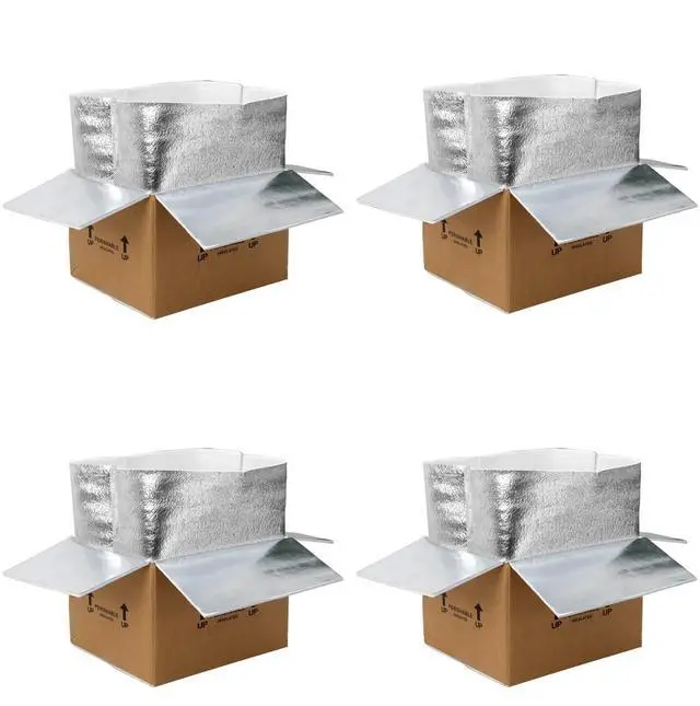 Alt view image 6 of 10 - 12x10x8''4 Pack Insulated Shipping Boxes with Aluminum Foil Liner, Double Insulated Carton for Frozen Food and hot,Reusable Perishable Shipper Cooler Box, Small Mailing Box for Shipping(wood)