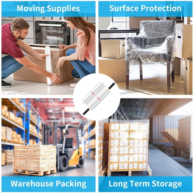 Alt view image 14 of 14 - Stretch Film, 15" x 820' Shrink Wrap for Pallet Wrap, 80 Gauge | Industrial Strength Stretch Wrap up to 800% Stretch with Handles, Moving Wrapping Plastic Roll, 4 Pack
