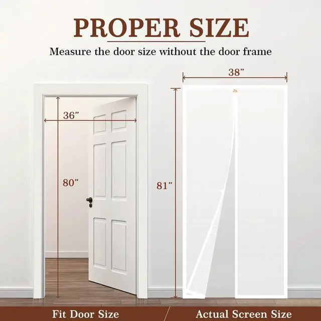 Alt view image 9 of 14 - Magnetic Screen Door, for 36"x80" Doors, White | Screen Size 38"x81", High Density Screen Mesh, Windproof Hasp Design, For Front/Back Single Doors