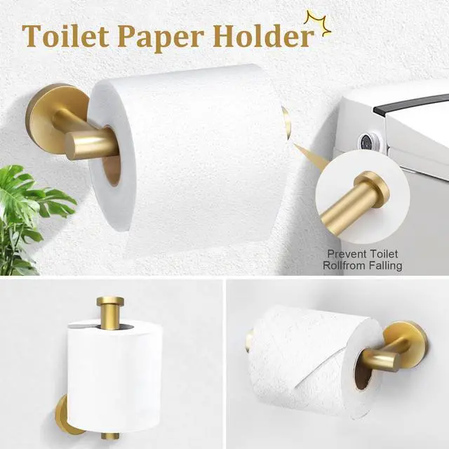 Alt view image 11 of 14 - Brushed Gold 5 Piece Bathroom Hardware Set, SUS304 Stainless Steel 24 Inch Bath Towel Bar Set, Round Bathroom Accessories Kit Wall Mounted