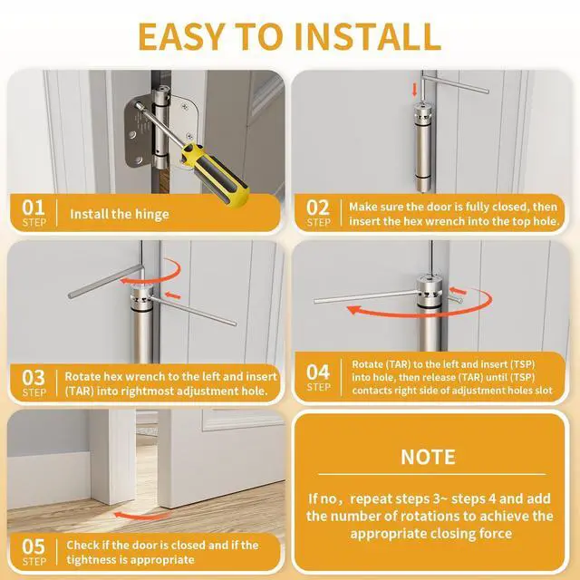 Alt view image 12 of 14 - 3 Pack Self Closing Door Hinges, 4.5" x 4.5" Spring Loaded Hinges | Square Corners, Adjustable Tension for Garage, Front Door, Back Door, for Left and Right Hand Door, UL Listed