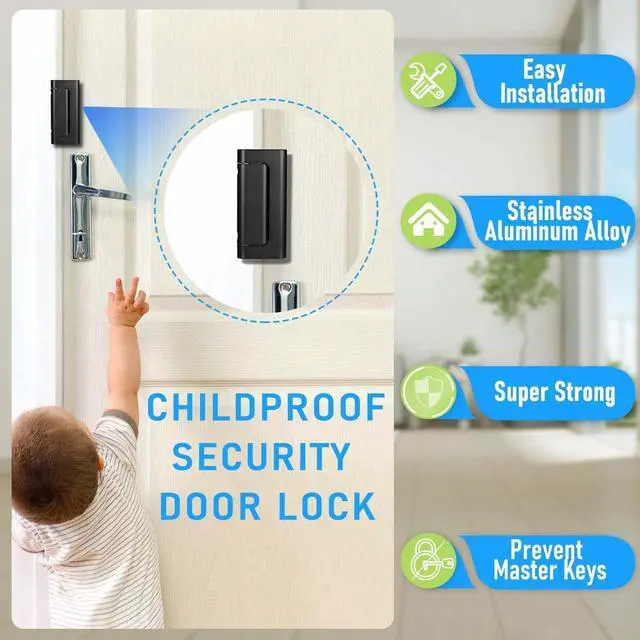 Alt view image 10 of 14 - 3Pack Door Reinforcement Lock Home Security, Childproof Safety | Top Door Lock Latch for Toddlers Safety, Inside Defender Prevents Unauthorized Entry on Inward Doors, Withstands 800lbs
