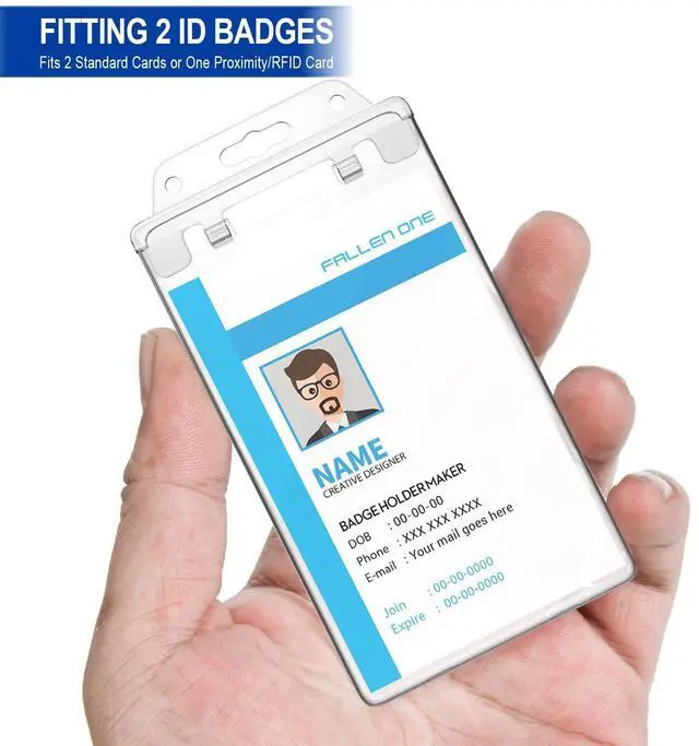 Alt view image 8 of 8 - 50 Pack Hard Plastic ID Badge Holders, Clear ID Holder for Lanyard, Permanent Locking, Vertical