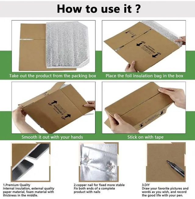 Alt view image 10 of 10 - 12x10x8''4 Pack Insulated Shipping Boxes with Aluminum Foil Liner, Double Insulated Carton for Frozen Food and hot,Reusable Perishable Shipper Cooler Box, Small Mailing Box for Shipping(wood)