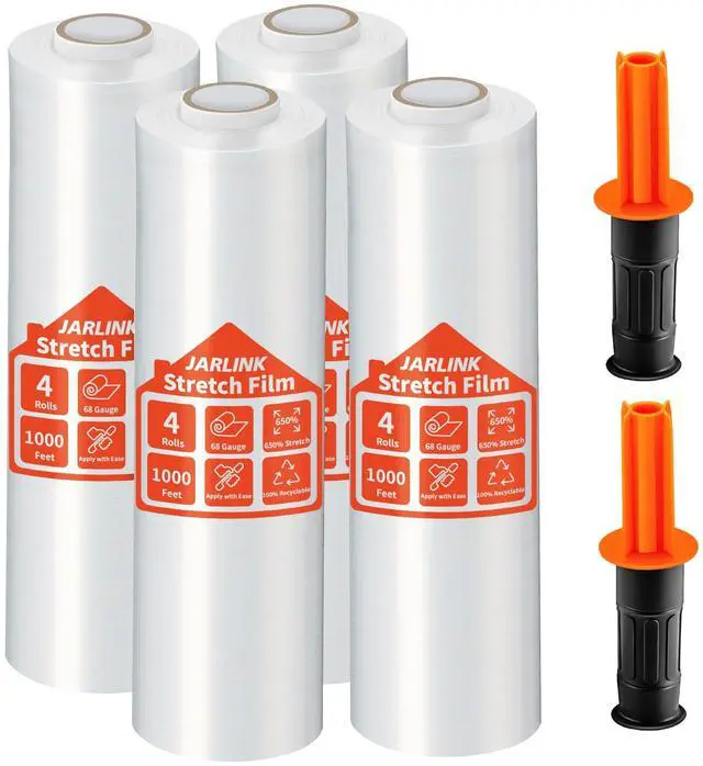 Alt view image 8 of 14 - 4 Pack Stretch Film, 15" x 1000' Shrink Wrap for Pallet Wrap | Industrial Strength Stretch up to 650% Stretch with Handles, Self Adhering Packaging Heavy Duty Film for Moving, 68 Gauge