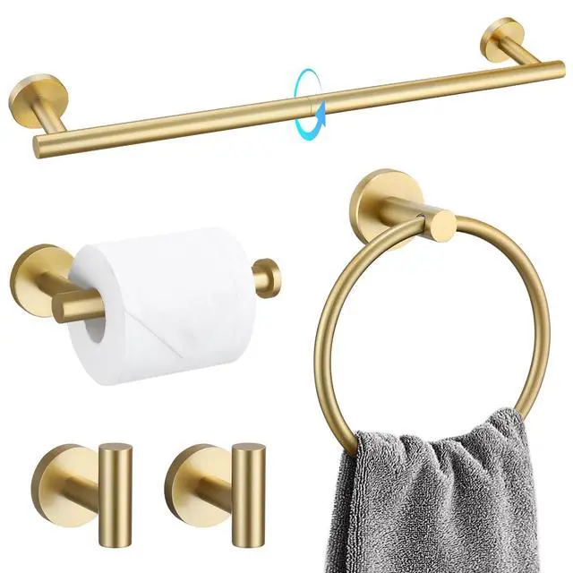 Alt view image 8 of 14 - 5 Piece Bathroom Accessories Set Brushed Gold Bathroom Hardware Set 23.6 Inch Bath Towel Bar Set SUS304 Stainless Steel Towel Rack Set