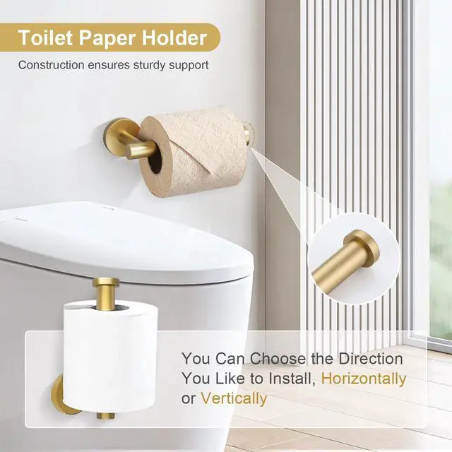 Alt view image 11 of 14 - 5 Piece Bathroom Accessories Set Brushed Gold Bathroom Hardware Set 23.6 Inch Bath Towel Bar Set SUS304 Stainless Steel Towel Rack Set