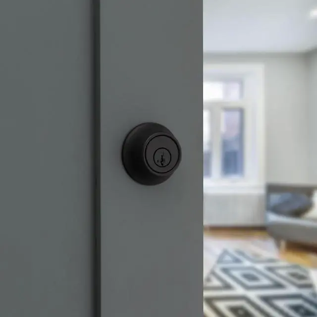 Alt view image 9 of 14 - 660 Deadbolt Lock, Matte Black Round Exterior Keyed Front Entry Door, Pick Resistant SmartKey Rekey Security, Single Cylinder Dead Bolt