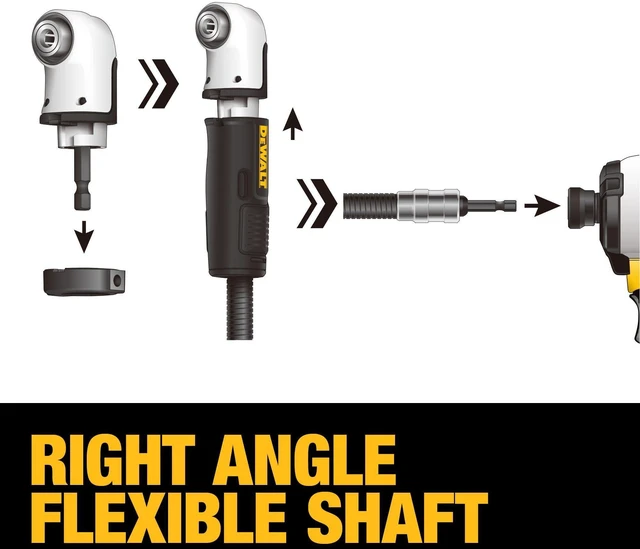 Alt view image 13 of 14 - Right Angle Drill Attachment, 12 in 90 Degree Drill Adapter, Compact 4-in-1 Modular FLEXTORQ Impact Ready Straight Flexible Shaft (DWAMRASETFT)
