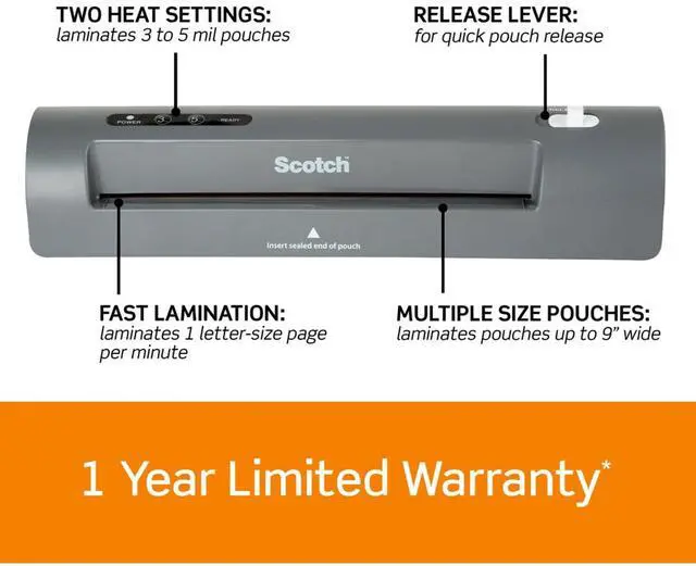 Alt view image 8 of 12 - Thermal Laminator with 20 Thermal Pouches, 9-inch Width, Gray (TL901X-20)