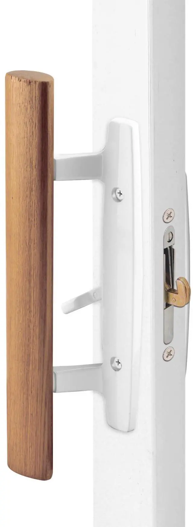 Alt view image 9 of 14 - C 1204 Sliding Glass Door Handle Set Replace Old or Damaged Door Handles Quickly and Easily White Diecast, Mortise/Hook Style, Fits 3-15/16 In. Hole Spacing (1 Set)