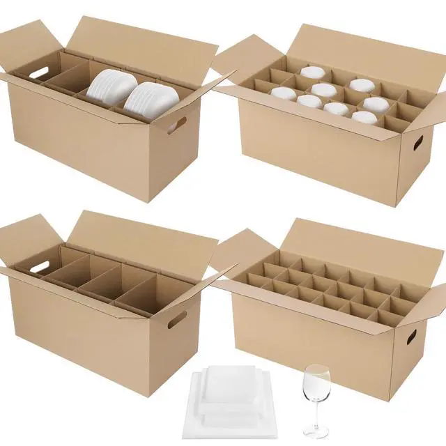 Alt view image 6 of 10 - 4 Sets Kitchen Moving Boxes with Handle Hole, 24 x 12 x 11 Inch, Included Dish Glassware and Wine Glass Packing Moving Divider Kits Foam Pouches for Kitchen Packing Transportation