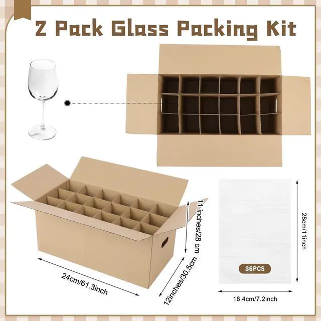 Alt view image 7 of 10 - 4 Sets Kitchen Moving Boxes with Handle Hole, 24 x 12 x 11 Inch, Included Dish Glassware and Wine Glass Packing Moving Divider Kits Foam Pouches for Kitchen Packing Transportation