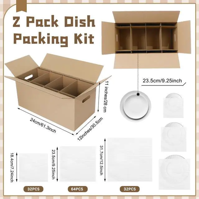 Alt view image 8 of 10 - 4 Sets Kitchen Moving Boxes with Handle Hole, 24 x 12 x 11 Inch, Included Dish Glassware and Wine Glass Packing Moving Divider Kits Foam Pouches for Kitchen Packing Transportation