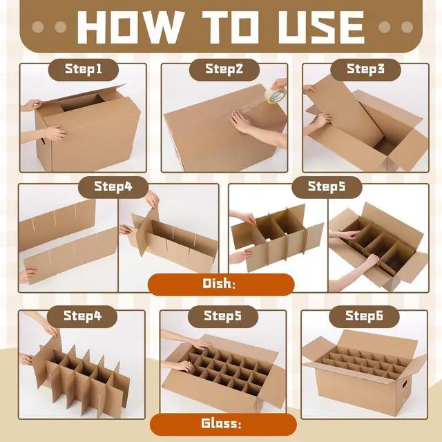 Alt view image 9 of 10 - 4 Sets Kitchen Moving Boxes with Handle Hole, 24 x 12 x 11 Inch, Included Dish Glassware and Wine Glass Packing Moving Divider Kits Foam Pouches for Kitchen Packing Transportation