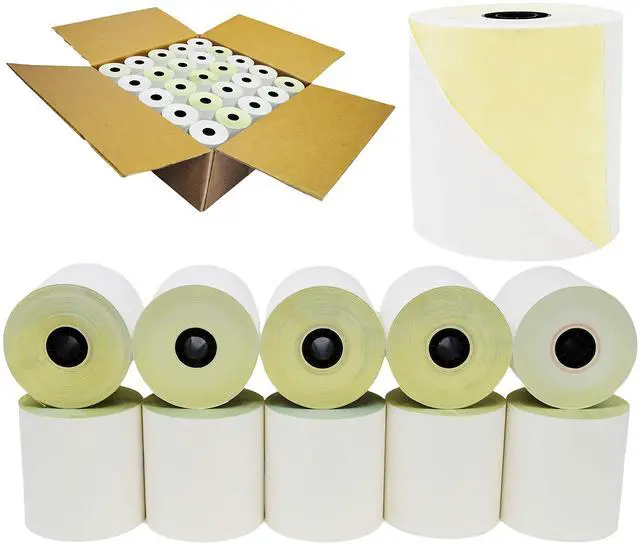 Alt view image 5 of 8 - (Honey Comb Core) Two Ply Carbonless Rolls 3" X 90 Feet, White/Yellow (50 Rolls - 1 Case) Kitchen Printer Paper Rolls Required Printer Ribbon Sp700 or ERC 30/34/38