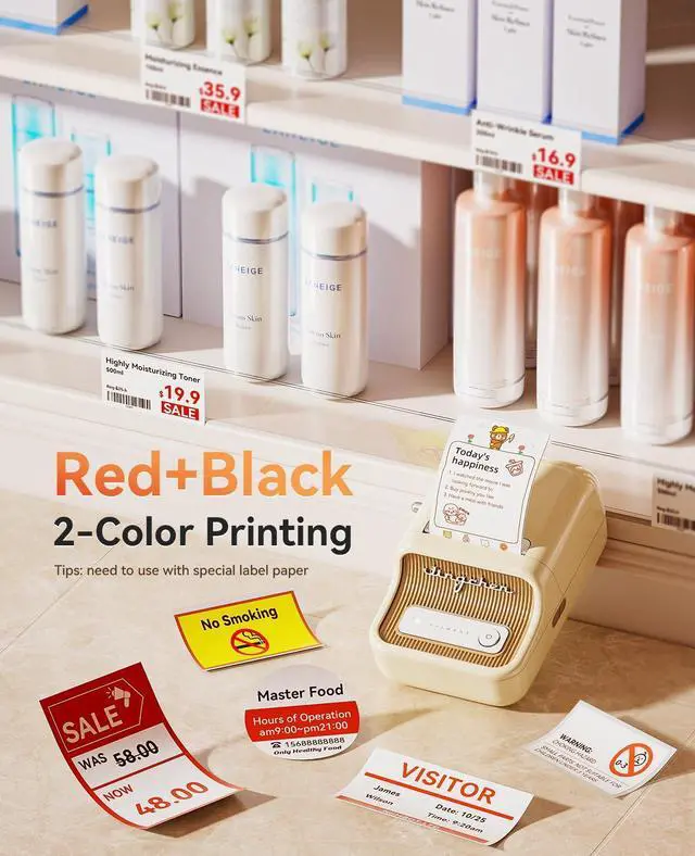 Alt view image 9 of 14 - Label Maker, B21 Pro 300DPI HD Sticker Printer for Photos,White | Red&Black Dual-Color Printer, Bluetooth Sticker Maker for Notes, Study Graphics, Memo Maker, Come with 2'' x 1.2'' Label Roll