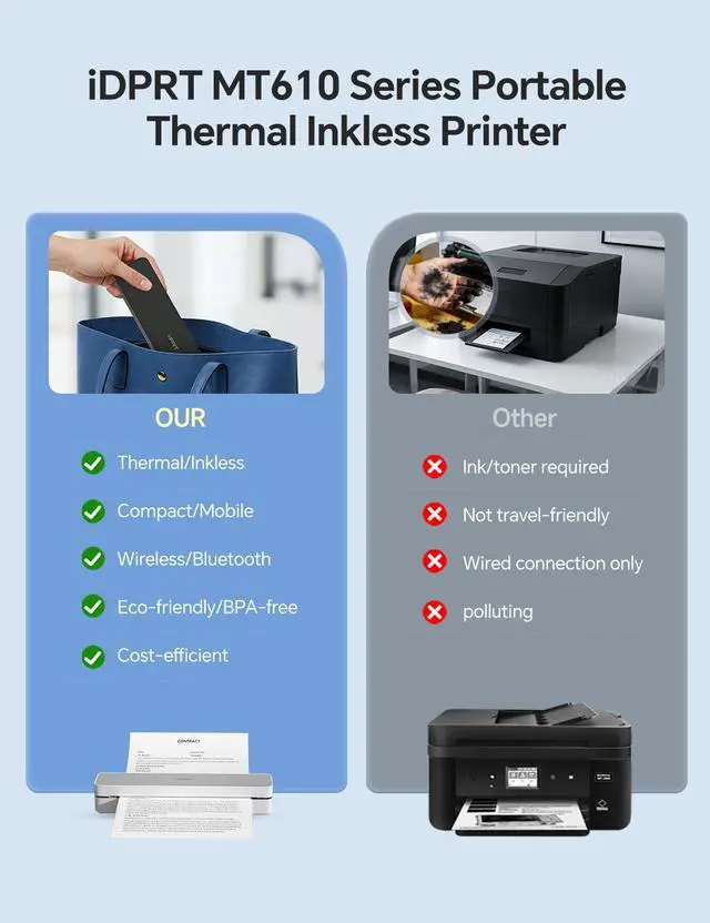 Alt view image 14 of 14 - MT610 Portable Thermal Printer, 203DPI Mobile-Travel-Printers, Inkless-Wireless-Small-Printer for Home Use, Office, Vehicles, Bluetooth Printers Supports 8.5" x 11" US Letter&A4&A5, White